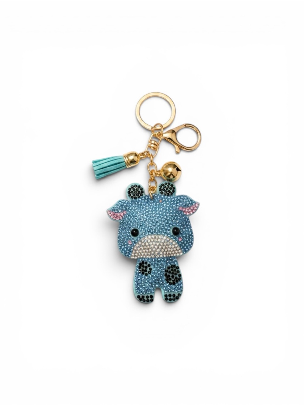 New Baby Cow Chunky Rhinestone Bag Charm Keychain Bling Fun Gender Reveal